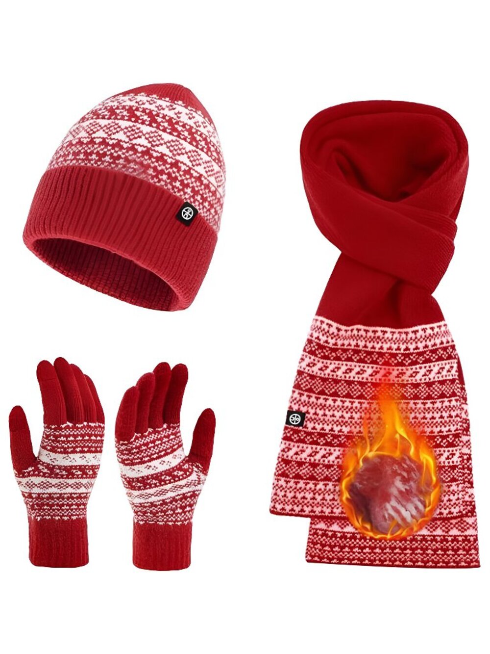 Womens Winter Beanie Hat Scarf Gloves Set, Touchscreen Gloves Long Scarf Thick